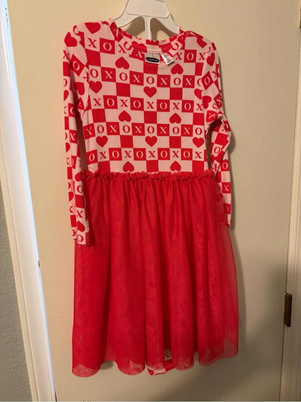 Lily & Dan Red & White XOXO Heart Print Tulle Skirt Dress for Kids